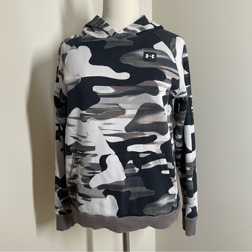 Under Armour Boy’s Camouflage-SZ L -Grey Black Hooded Sweatshirt Hoodie